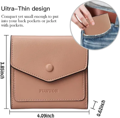 Vista 6 de FT FUNTOR - Cartera de piel pequeña para mujer, monedero de bloqueo RFID para mujer