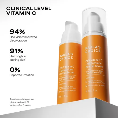 Vista 4 de Paula's Choice Suero con 25% de vitamina C con glutatión y antioxidantes, el suero facial mejora la decoloración, el tono desigual y reafirma, todo