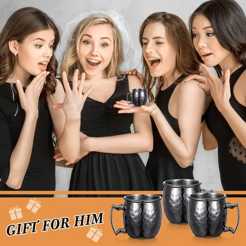 Vista 7 de 4 tazas pequeñas de Moscú de 2 onzas, vasos de cobre para el hogar, cocina, bar (negro)