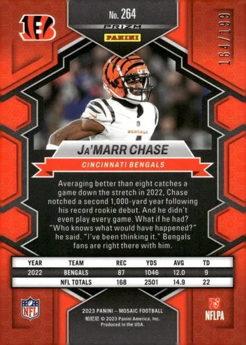 Vista 2 de 2023 PANINI MOSAIC NATIONAL PRIDE MOSAIC ORANGE #264 JA'MARR CHASE /199 CINCINNATI BENGALS FOOTBALL OFFICIAL TRADING CARD OF NFL