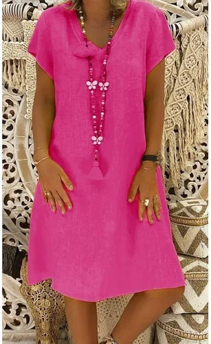 Vista 2 de Vestido de talla grande para mujer, estilo vintage, vestido femenino, camiseta de algodón, vestido casual rosa intenso, Naranja, rosa intenso