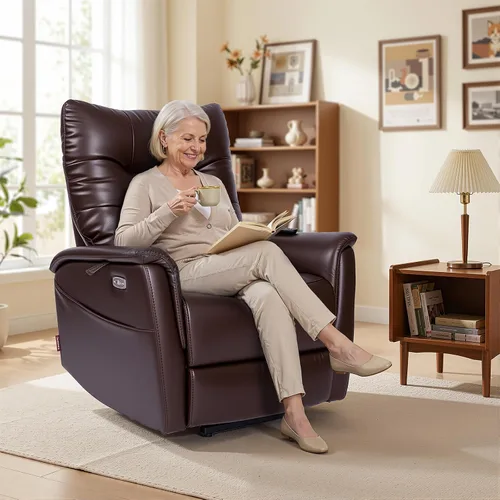 Vista 2 de EONIX Silla reclinable de pared con doble motor para ancianos, color marrón Marrón oscuro