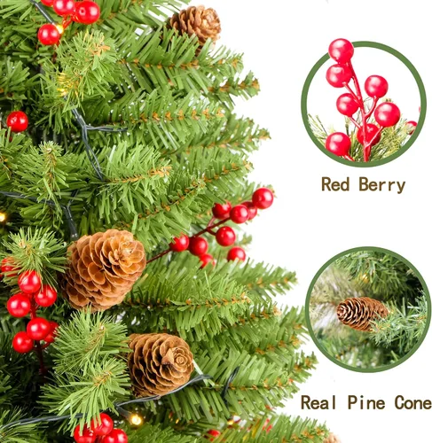 Vista 5 de Árbol de Navidad de 30 pulgadas preiluminado, 2 juegos de árboles de Navidad, preiluminados, LED, funciona con pilas, decoración de Navidad al aire