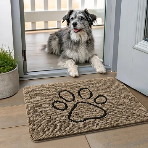 Vista 87 de Smiry Tapete para puerta de perro para patas fangosas, absorbente y Gris y negro