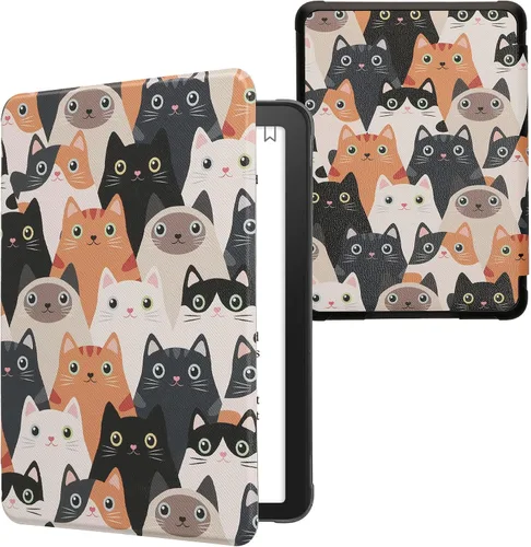 Vista 11 de kwmobile Funda compatible con Amazon Kindle Paperwhite 11. Generación 2021 - Funda para lector electrónico - Libros y páginas Beige/Marrón/Dorado