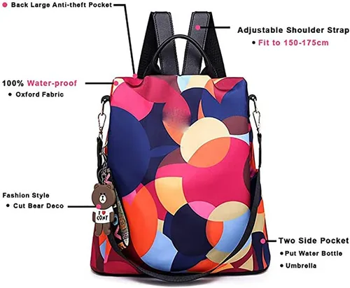 Vista 5 de Mochila impermeable antirrobo para mujer, de día, ligera, para la escuela