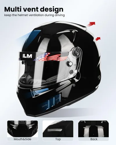 Vista 3 de ILM Snell SA2020 Casco de carreras de auto de cara completa con fibra de vidrio ligera para hombres y mujeres adultos Modelo 890