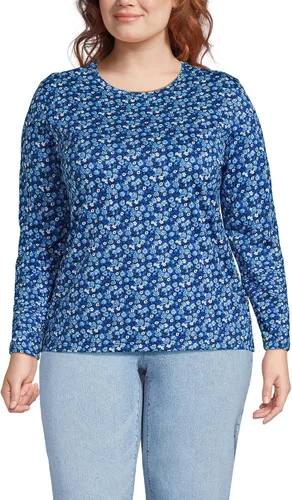 Vista 33 de Lands' End - Camiseta de manga larga, cuello redondo y holgada de algodón Supima cultivado en EE. UU. para mujer Blanco