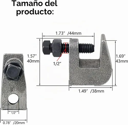 Vista 2 de Abrazadera de haz superior, abrazadera de varilla de seguridad de hierro UNC 1/2", abertura de mordaza de 3/4", abrazadera de haz para montaje