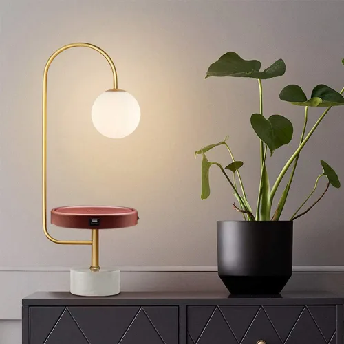 Vista 3 de Hsyile KU300239 Lámpara de mesa creativa contemporánea y moderna con puertos de carga USB, adecuada para sala de estar, estudio, oficina