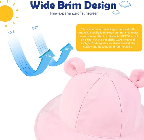 Vista 2 de Zando Sombrero de sol para bebé recién nacido UPF 50+ ala ancha para niños y niñas, sombreros ajustables de verano para playa de 0 a 4 años