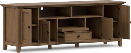 Vista 3 de SIMPLIHOME Amherst - Soporte de TV de transición de madera maciza de 72 pulgadas de ancho, estilo rústico marrón envejecido, para televisores