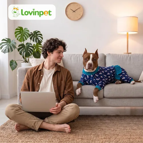 Vista 8 de LovinPet Pijamas Grandes para Perros – Camisa de unicornio para perro, mameluco de recuperación poscirugía, sirenas y unicornios estampado Azul