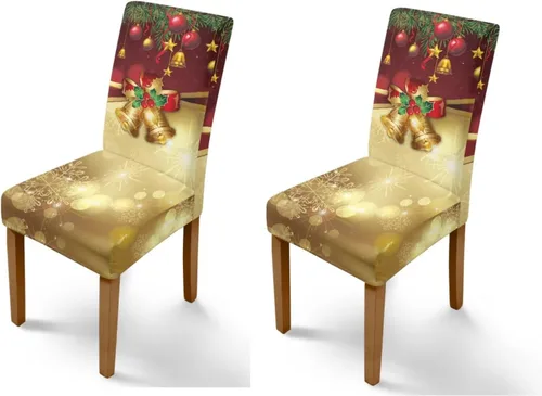 Vista 115 de Rnyleeg Fundas navideñas para sillas de comedor, fundas de asiento de comedor con estampado de campanas brillantes, juego de 1 funda suave y lavable
