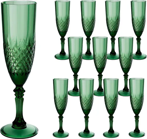 Vista 36 de Copas de champán de plástico, copas de champán a granel, copas de vino acrílicas reutilizables irrompibles para bodas, despedidas de soltero, Ámbar