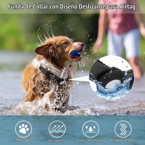 Vista 5 de Compatible con collar de perro Airtag, collar de perro ajustable con hebilla de cierre rápido duradera, collar de perro de nailon de imitación