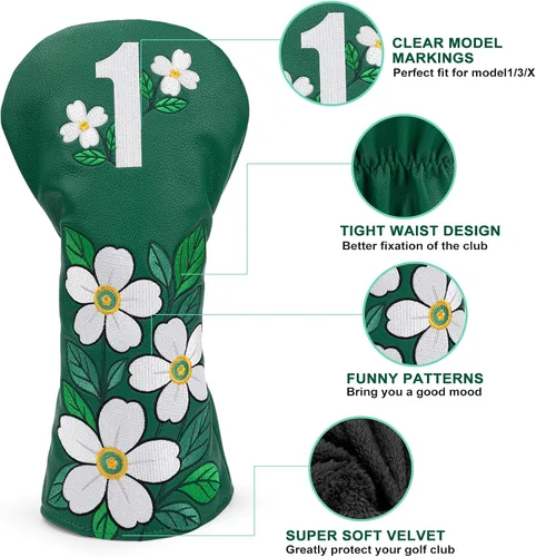 Vista 6 de Fundas para palos de golf, fundas para cabezas de conductor, Fairway 3, cubierta híbrida de cuero sintético, fundas para cabezas de rescate de golf