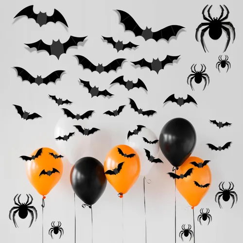 Vista 6 de 68 piezas de decoración de pared de murciélago con 68 decoraciones de araña y murciélago de Halloween, decoraciones de murciélagos de Halloween