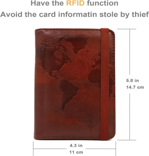Vista 4 de Kandouren - Funda para pasaporte con bloqueo RFID, cartera para pasaporte para hombres y mujeres, el mejor regalo para viajeros, tarjetas de crédito