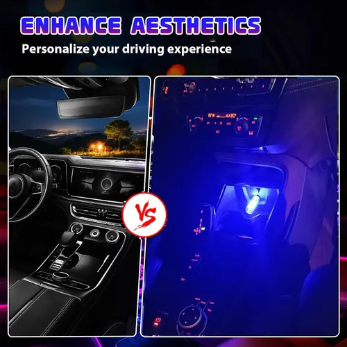 Vista 2 de 2 luces LED USB para automóvil, luces LED regulables al tacto, puerto USB, iluminación ambiental retro para automóvil, luces LED interiores Azul