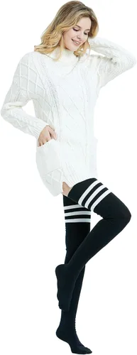 Vista 6 de Kayhoma Extra Long Cotton Stripe Thigh High Socks Over the Knee High Plus Size Stockings