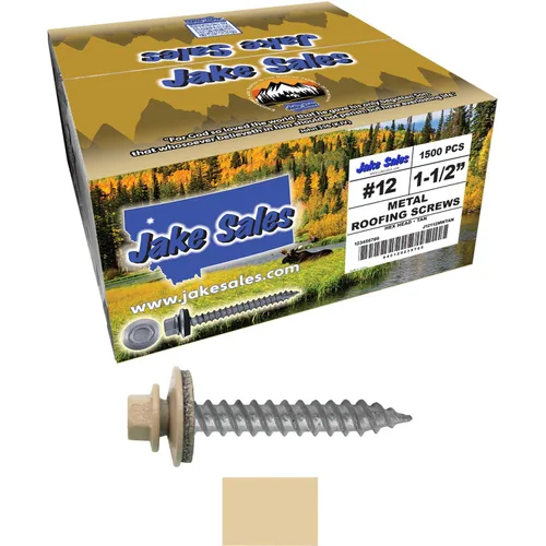 Vista 165 de 12 tornillos para techos de metal gris ABC de 1-1/2 pulgadas, cabezal de arandela hexagonal, arranque automático/roscado, arandela EPDM. 1 bolsa