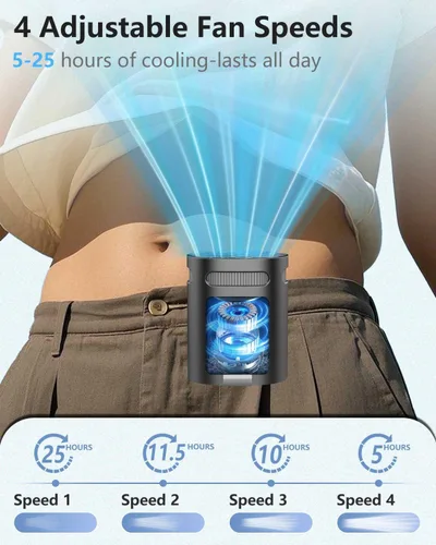 Vista 2 de Ventilador de cintura portátil, recargable, silencioso, pequeño, ligero, ventilador personal con pilas, ventilador de clip fresco debajo