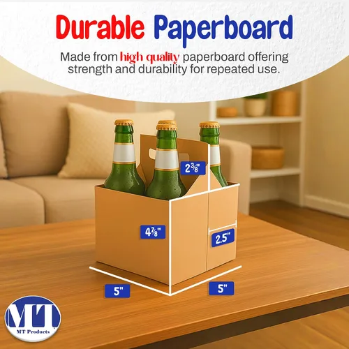 Vista 2 de MT Products 4 soportes para botellas de cartón kraft de 12 onzas. Portabotellas de cerveza o soda para un transporte seguro y fácil, paquete de 4