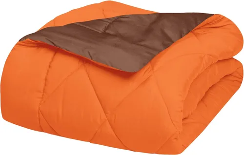 Vista 5 de Elegant Comfort Edredón alternativo reversible de plumón de ganso súper suave, 3 piezas, tamaño Queen, naranja/chocolate