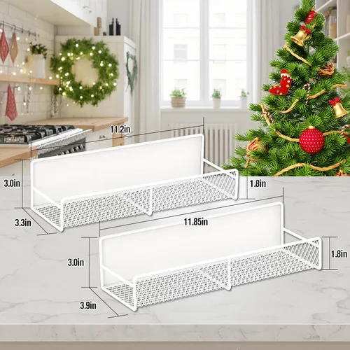Vista 6 de Estante magnético para especias para refrigerador, paquete de 2 estantes magnéticos para refrigerador con 4 ganchos, estantes magnéticos negros