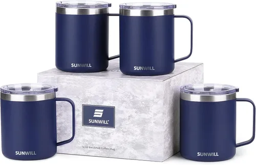 Vista 12 de SUNWILL - Taza de café de viaje con tapa, taza aislada con asa, taza de acero inoxidable de 14 oz para hielo, agua, té, color oro rosa