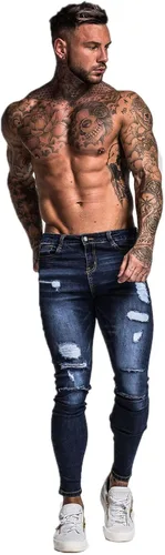Vista 5 de GINGTTO - Jeans rasgados, elásticos y ajustados para hombre