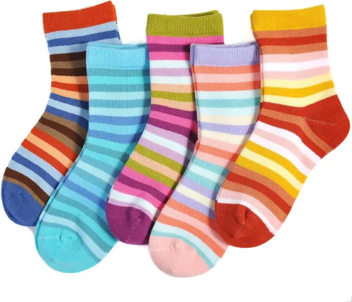 Vista 5 de EPEIUS Paquete de 5 calcetines sin costuras con rayas arcoíris para niños y niñas