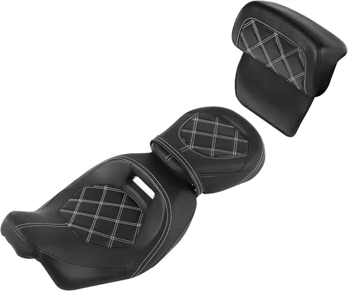 Vista 17 de XFMT Asiento de motocicleta de perfil bajo de dos piezas para 2 personas, asiento para conductor y pasajero para Harley Touring Road King Street