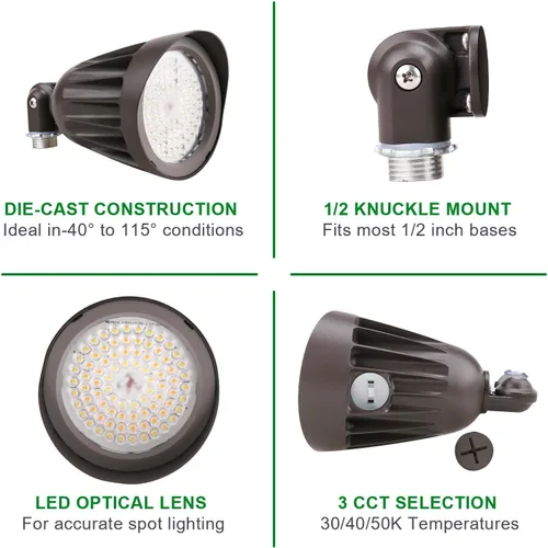 Vista 4 de LED Bullet Spotlight 25W/20W/13W & 3CCT Selectable Landscape Flood Light