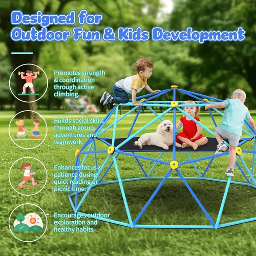 Vista 4 de Gardenature - Cúpula de escalada de 10 pies con hamaca y columpio, gimnasio de jungla al aire libre para niños, estructura de escalada de cúpula