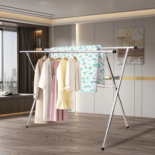 Vista 6 de RUANLOV Perchero de secado de ropa, de acero inoxidable, ajustable, plegable, ahorro de espacio