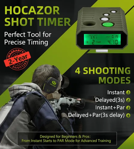 Vista 2 de HT01 Upgraded Shot Timer for Shooting Competition, 4 Modes for Tactical Training, with Loud Buzzer, Smart Sensors for Shooters Global Range