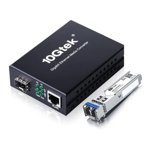 Vista 10 de Un par de convertidores de fibra Gigabit a Ethernet de tamaño mini, multimodo Dual LC a RJ45, 10/100/1000Base-Tx a 1000Base-SX, con módulo SFP