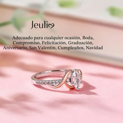 Vista 5 de Jeulia "An Encounter with Myself - Anillo de plata de ley de corte marquesa, anillo de compromiso de aniversario, regalo del día de San Valentín