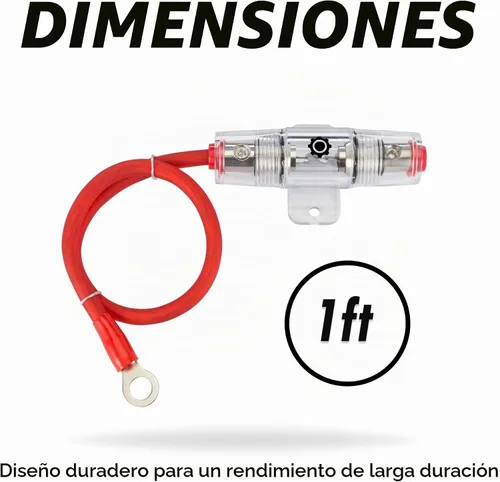Vista 3 de InstallGear Cable de alimentación de calibre 8 (1 pie) con portafusibles de 100 amperios AGU - 99.9% cobre libre de oxígeno