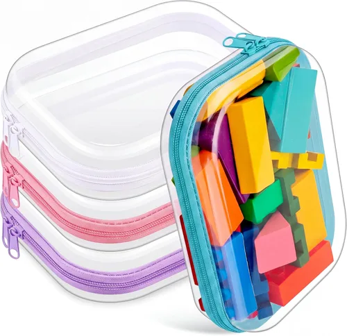 Vista 36 de Hoolerry 4 piezas de estuches rígidos transparentes con cremallera, bolsas de maquillaje, estuche de plástico para lápices, contenedores de caja