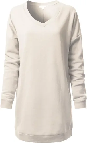 Vista 16 de MixMatchy Sudadera casual de forro polar con cuello en V para mujer, manga larga, túnica para otoño e invierno Negro (cuello redondo)