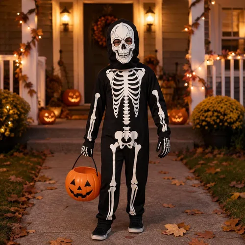 Vista 5 de #followme Disfraz de esqueleto de Halloween para niños, juego de 3 piezas Esqueleto con máscara
