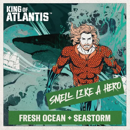 Vista 5 de Old Spice Paquete de gel de baño + desodorante antitranspirante, Aquaman King of Atlantis, frescura 24/7, Smell Like a Hero, Fresh Ocean + Seastorm