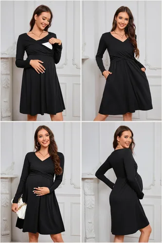 Vista 3 de OUGES Vestidos de maternidad con cuello en V para mujer, vestido de lactancia materna, baby shower