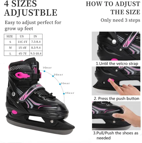 Vista 2 de Patines de hielo con 4 tamaños ajustables para niños, niñas, jóvenes, hombres, mujeres y principiantes - Patines de hockey