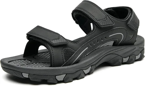 Vista 7 de Artlea Sandalias de cuero para hombre con punta abierta, sandalias de senderismo para exteriores, sandalias deportivas de verano de EE. UU. 7.5-13