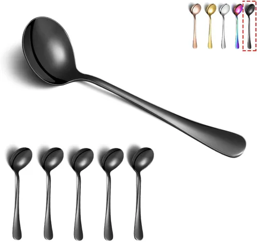 Vista 9 de Kyraton Cucharas redondas de acero inoxidable de 6 piezas, cucharas de cena y mesa, juego de cubiertos, aptas para lavavajillas