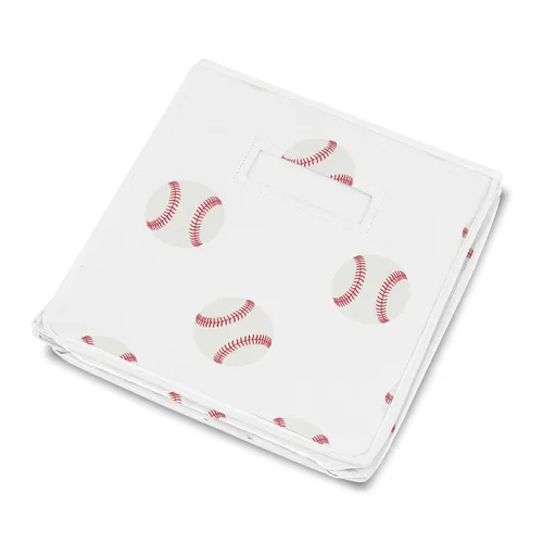 Vista 4 de Sweet Jojo Designs Caja de almacenamiento de juguetes de tela roja y blanca para niños, para niños, para colección de parches de béisbol